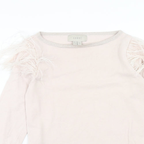 Coast Womens Pink Round Neck Polyester Pullover Jumper Size 8