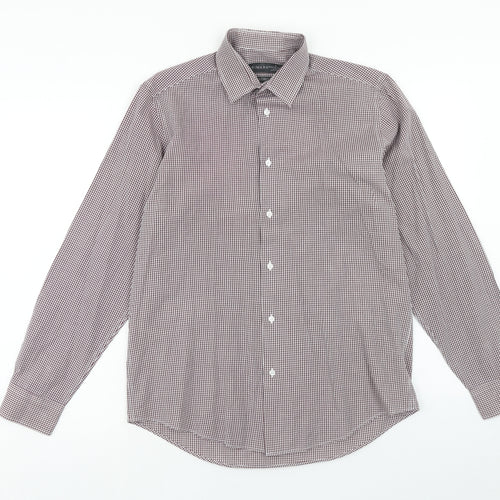 Primark Mens Purple Check Polyester Button-Up Size M Collared Button