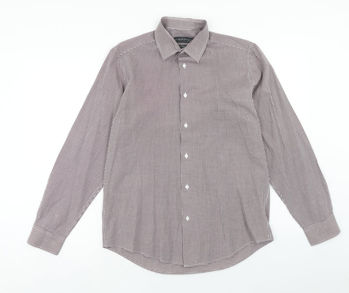 Primark Mens Purple Check Polyester Button-Up Size M Collared Button