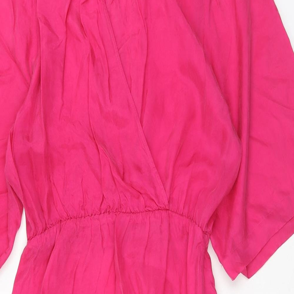 Mossimo Womens Pink Cupro Shirt Dress Size S Collared Pullover - V Neck