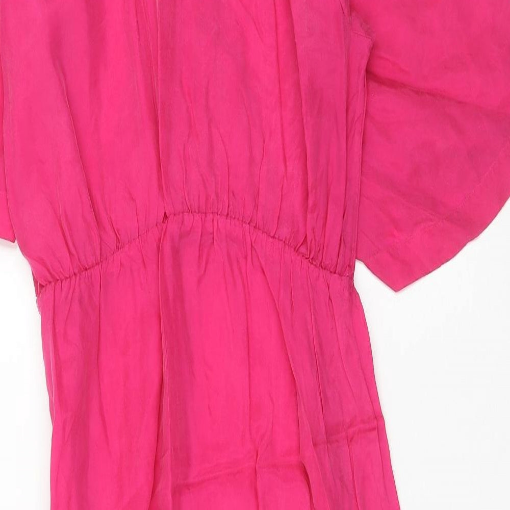 Mossimo Womens Pink Cupro Shirt Dress Size S Collared Pullover - V Neck