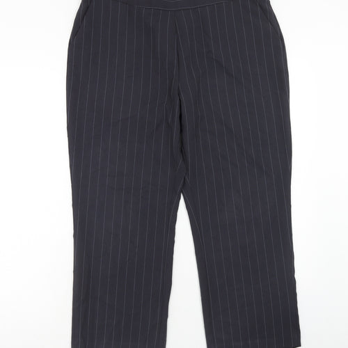 Bonmarché Womens Blue Striped Polyester Trousers Size 16 Regular