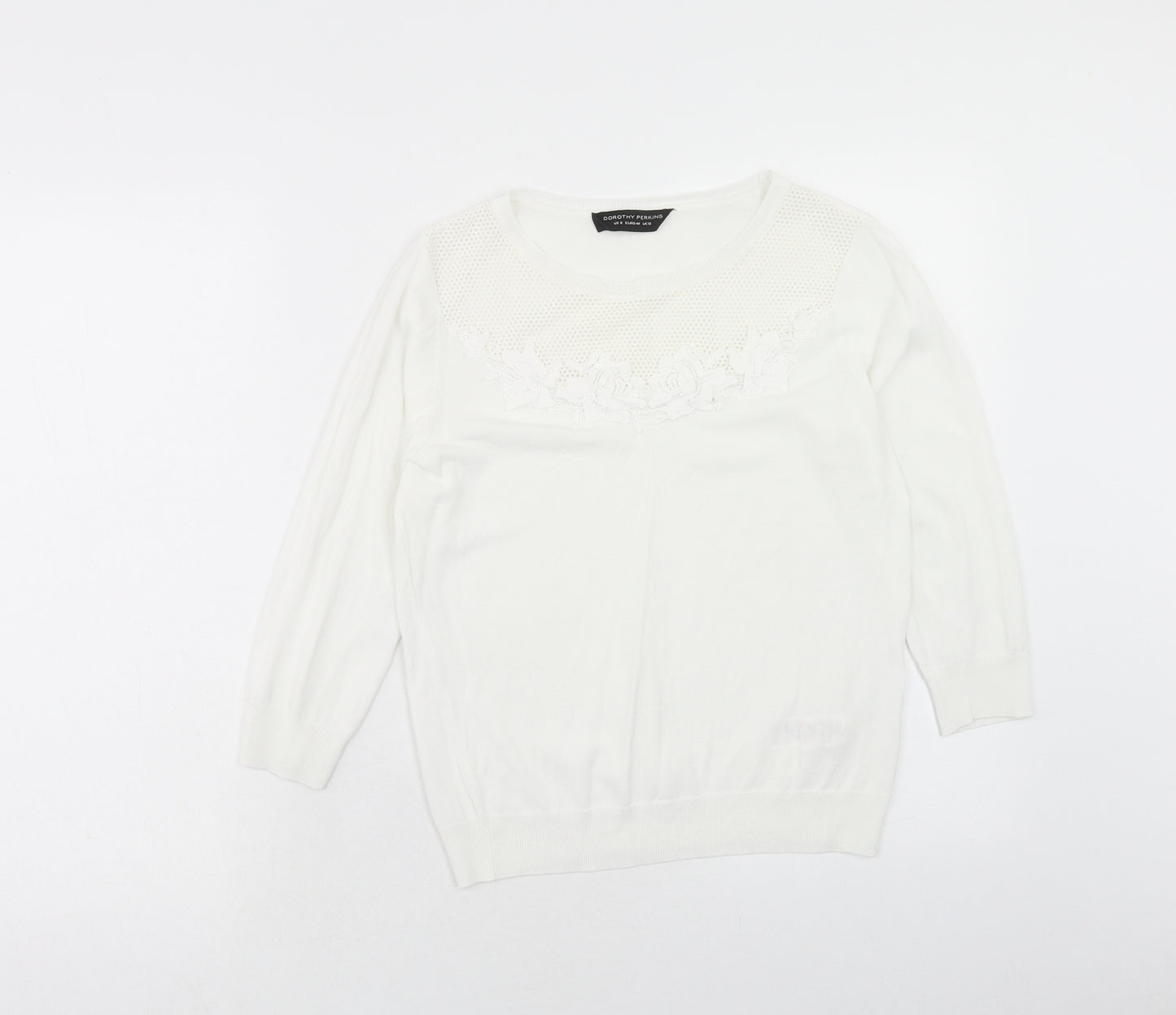 Dorothy Perkins Womens White Round Neck Viscose Pullover Jumper Size 12