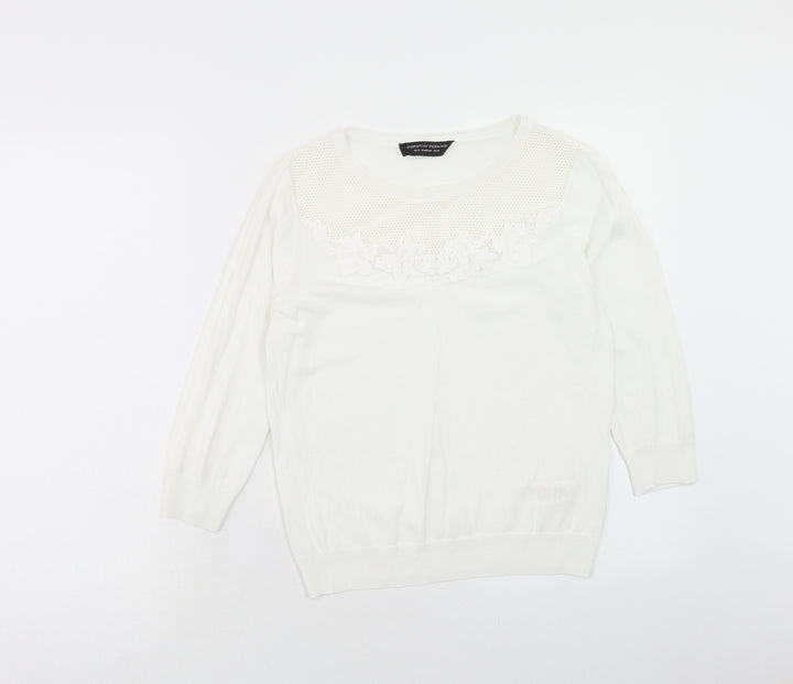 Dorothy Perkins Womens White Round Neck Viscose Pullover Jumper Size 12
