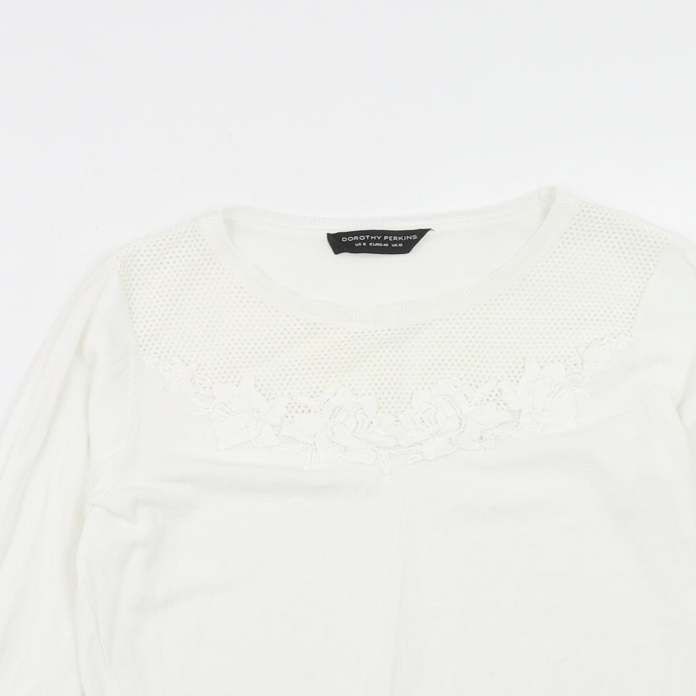 Dorothy Perkins Womens White Round Neck Viscose Pullover Jumper Size 12
