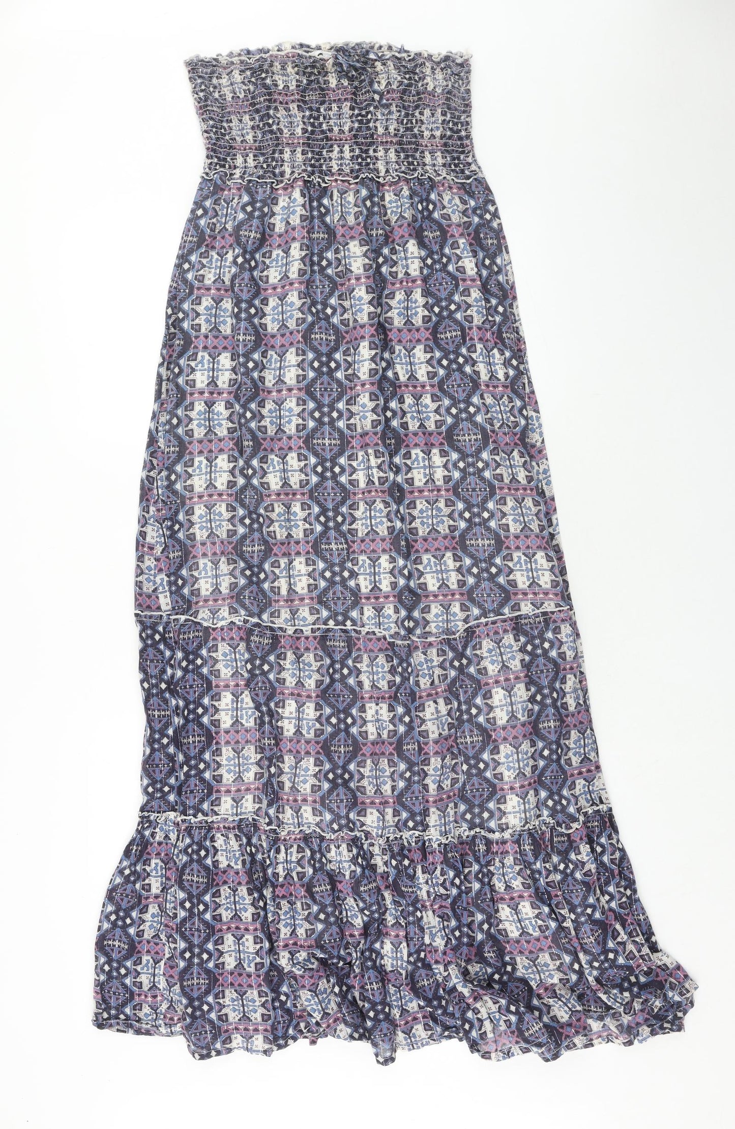 New Look Womens Purple Geometric Cotton Maxi Size 10 Off the Shoulder Pullover