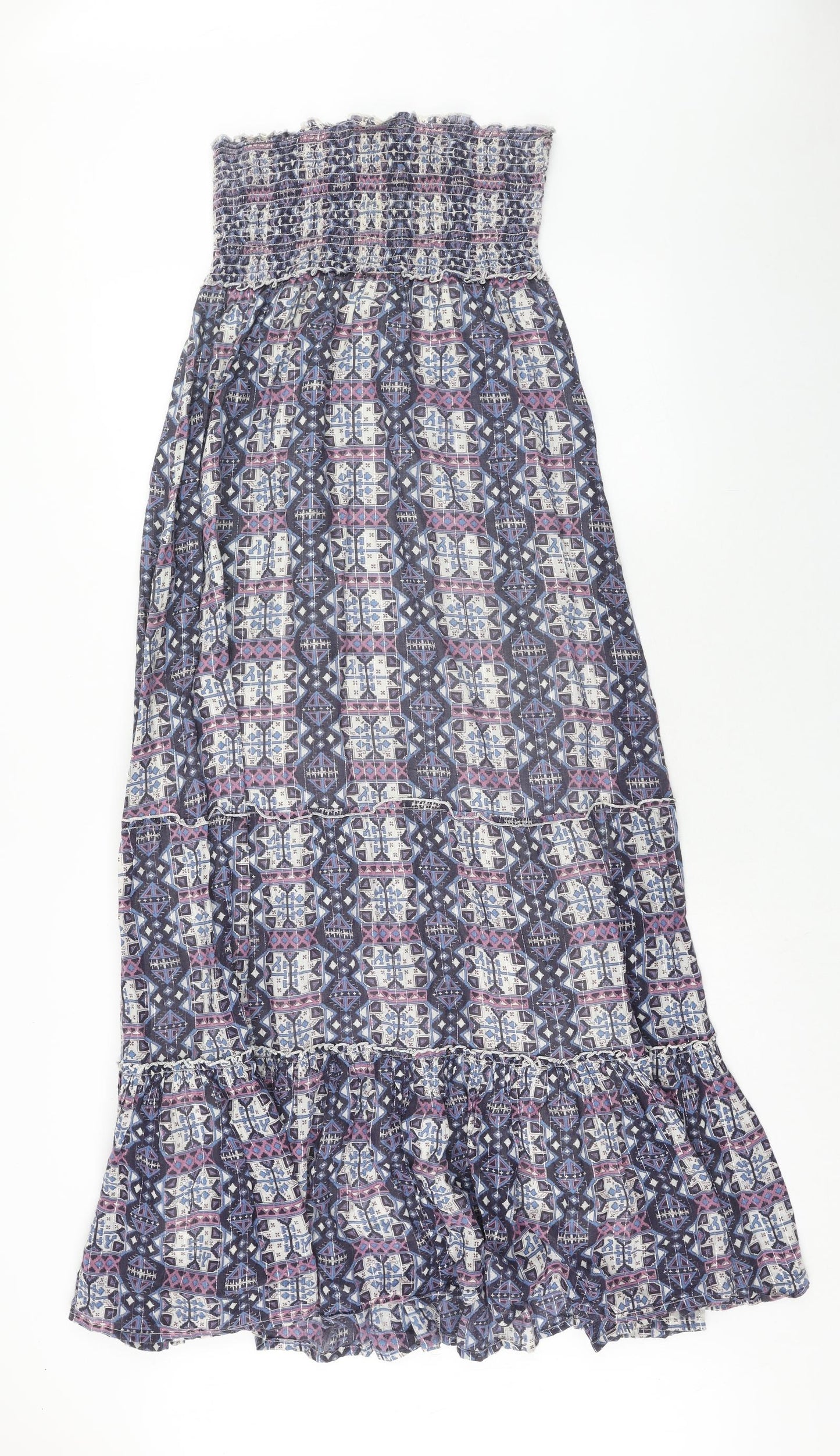 New Look Womens Purple Geometric Cotton Maxi Size 10 Off the Shoulder Pullover