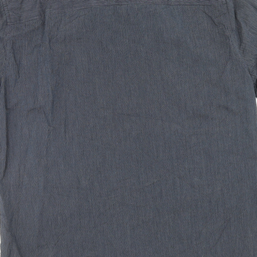 F&F Mens Blue Striped Cotton Button-Up Size M Collared Button
