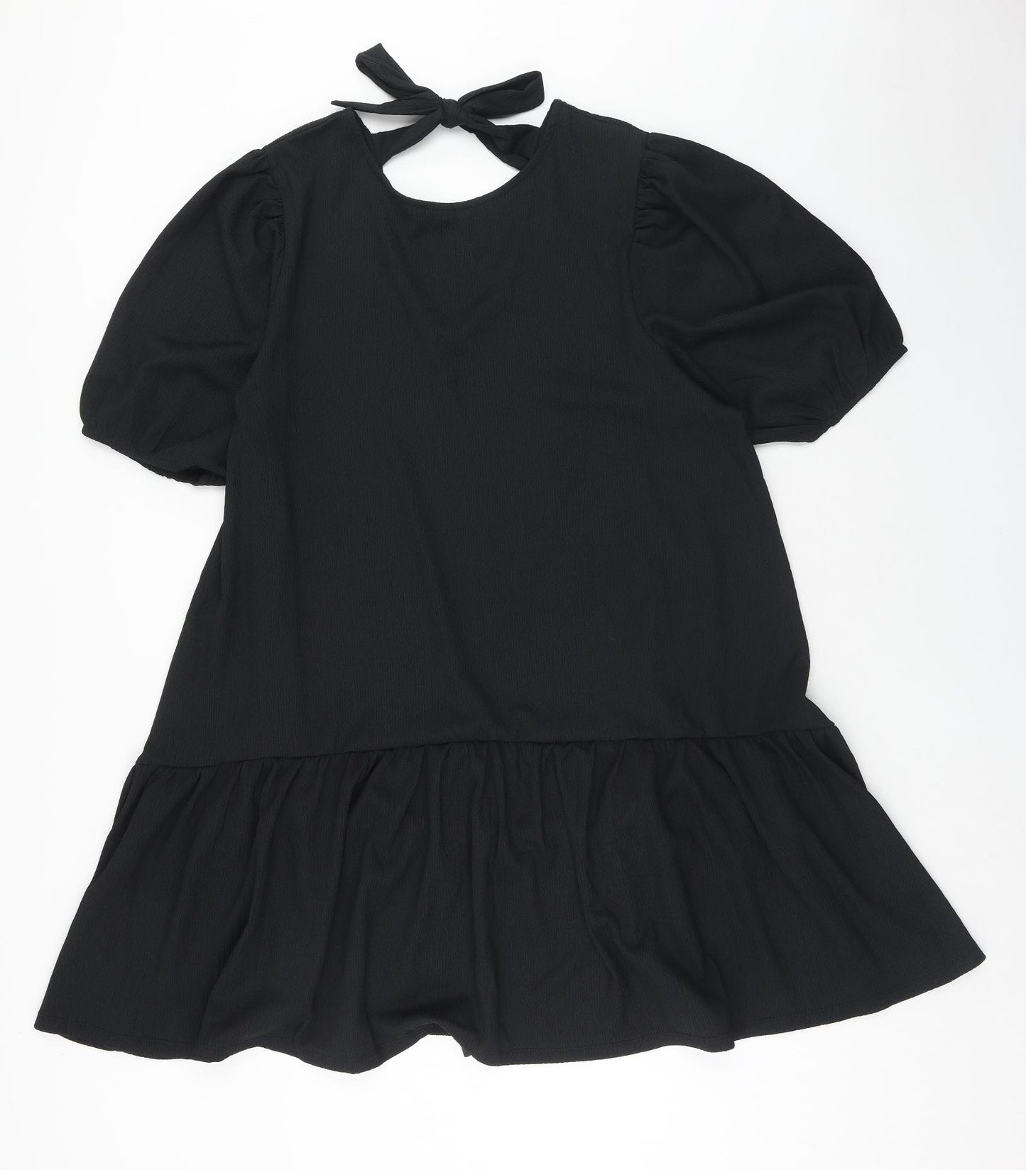 pep&co Womens Black Polyester Shift Size XL Round Neck Pullover - Tie detail