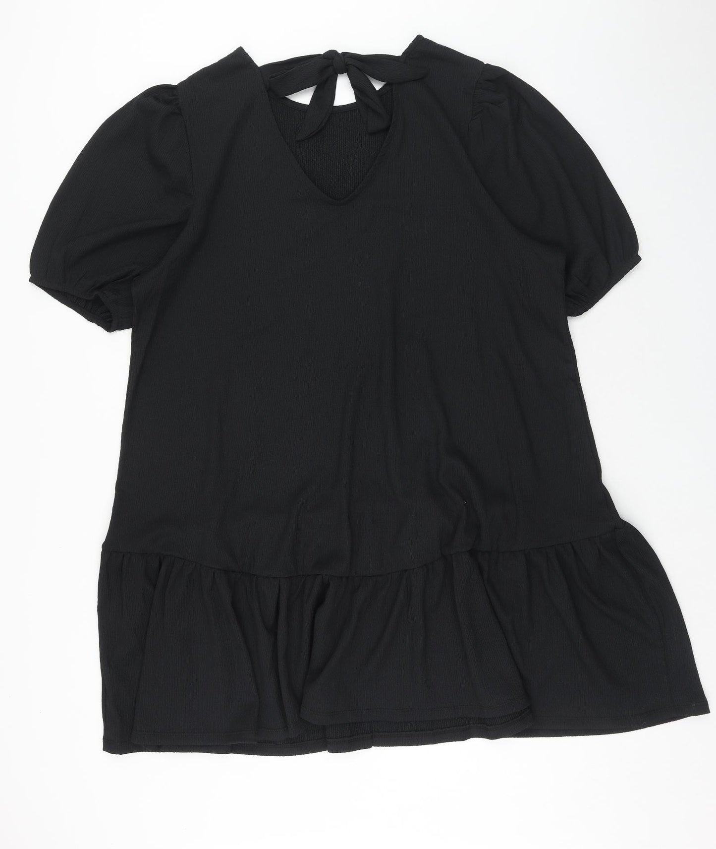 pep&co Womens Black Polyester Shift Size XL Round Neck Pullover - Tie detail