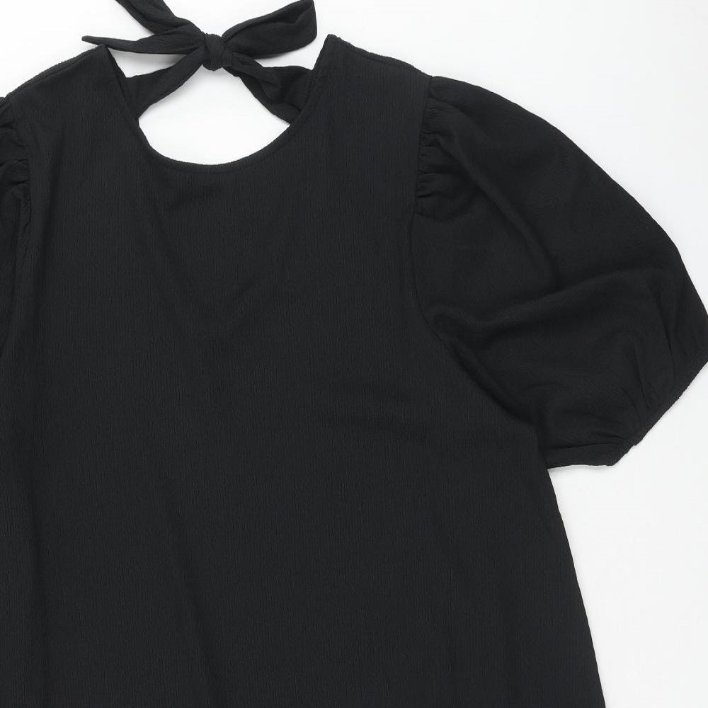 pep&co Womens Black Polyester Shift Size XL Round Neck Pullover - Tie detail