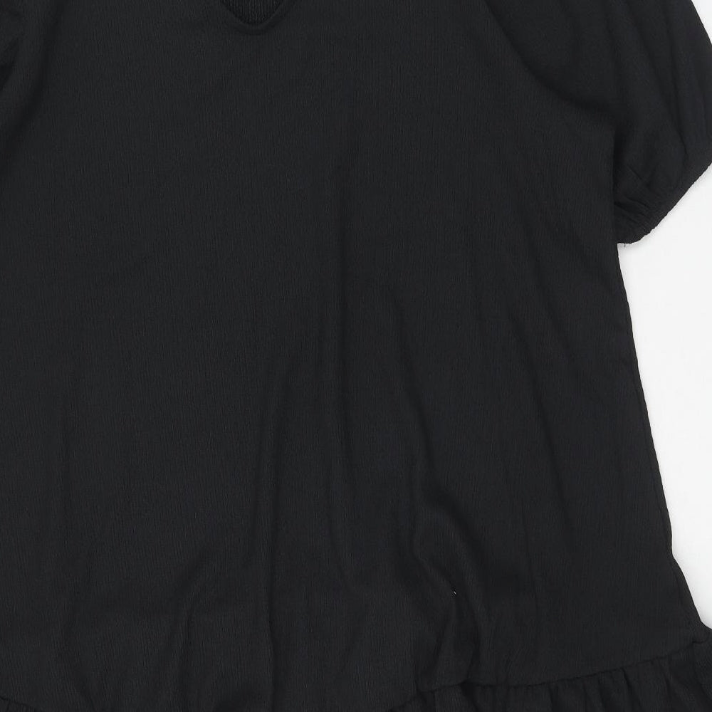 pep&co Womens Black Polyester Shift Size XL Round Neck Pullover - Tie detail