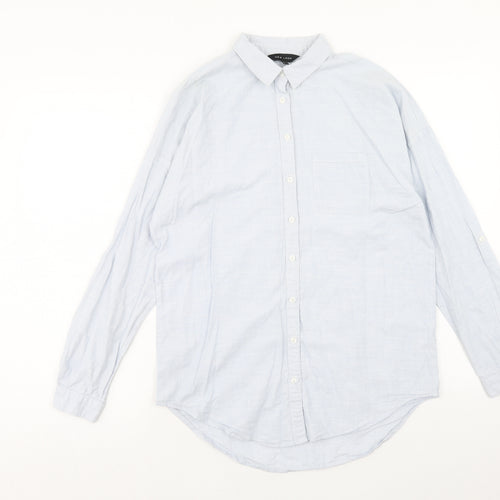 New Look Womens Blue Cotton Basic Button-Up Size 8 Collared