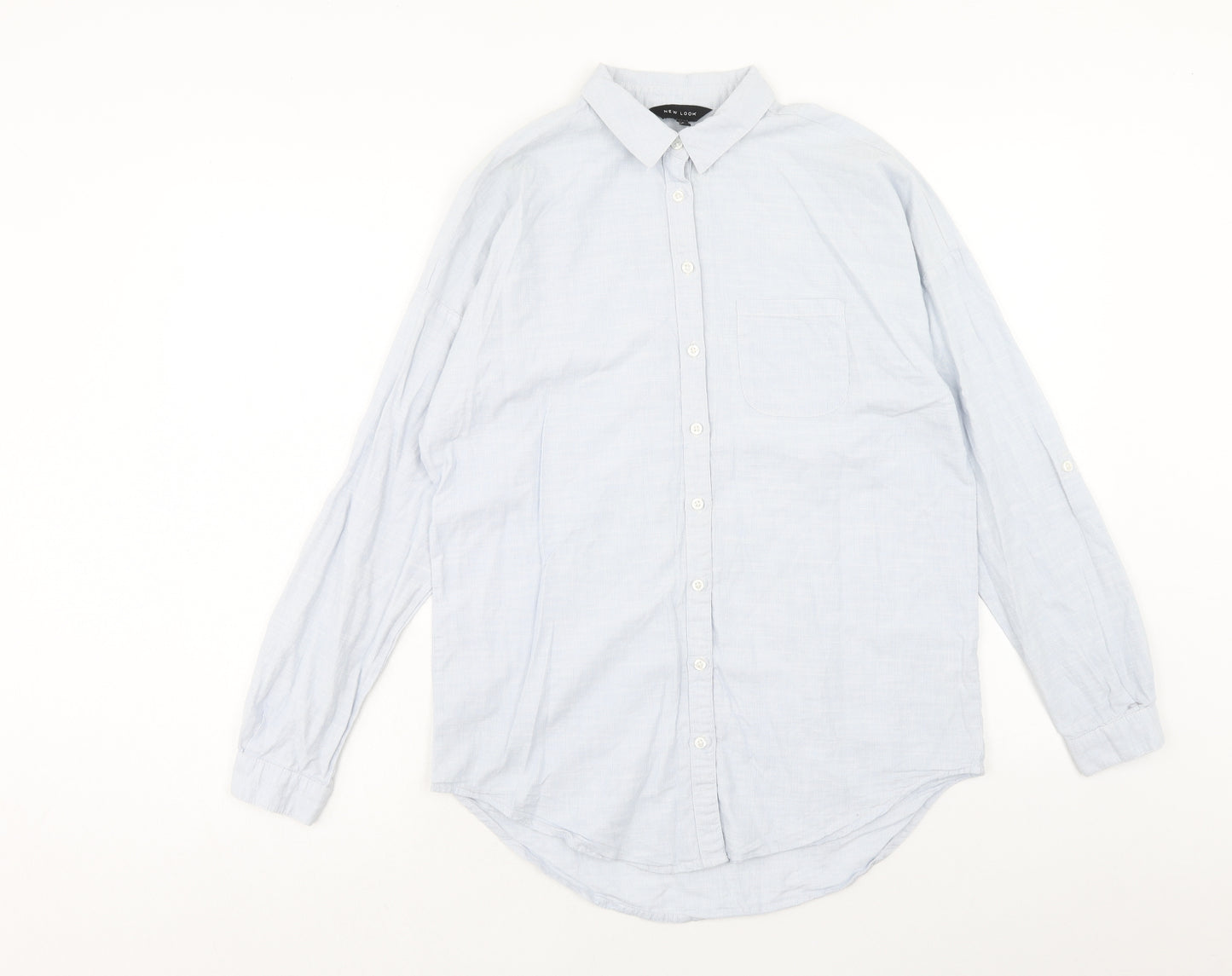 New Look Womens Blue Cotton Basic Button-Up Size 8 Collared