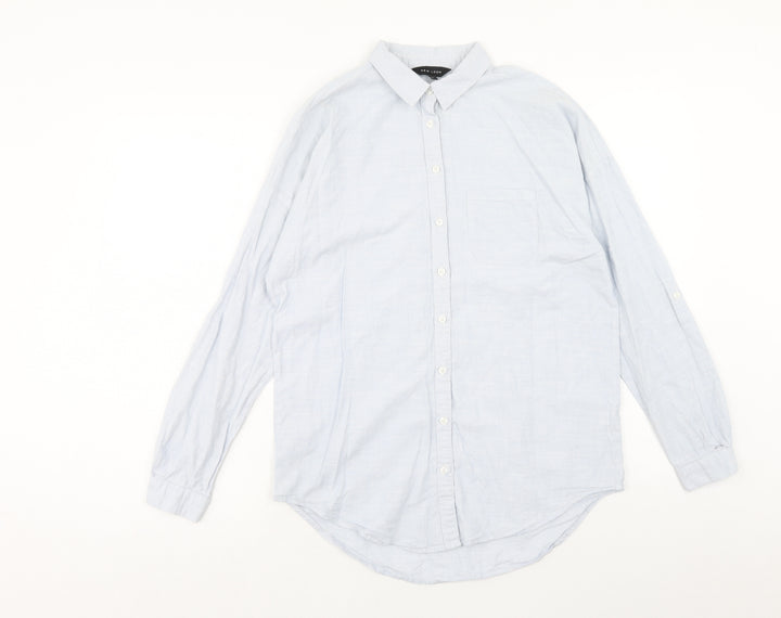 New Look Womens Blue Cotton Basic Button-Up Size 8 Collared