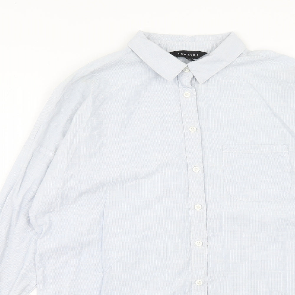 New Look Womens Blue Cotton Basic Button-Up Size 8 Collared