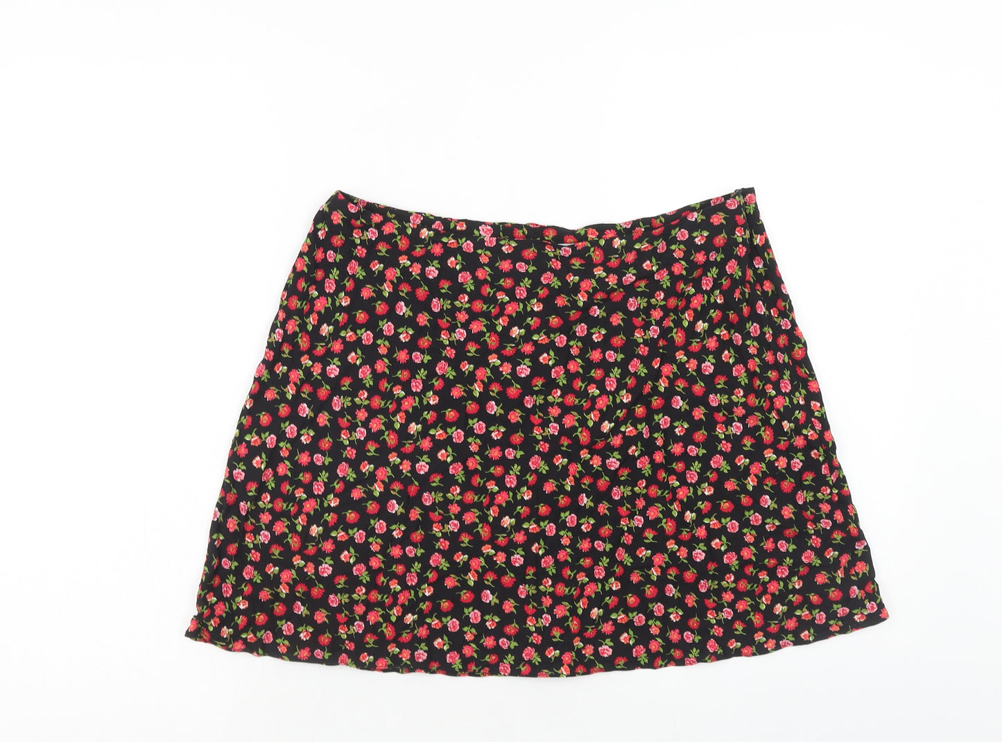 Primark Womens Red Floral Viscose Mini Skirt Size 14 Zip