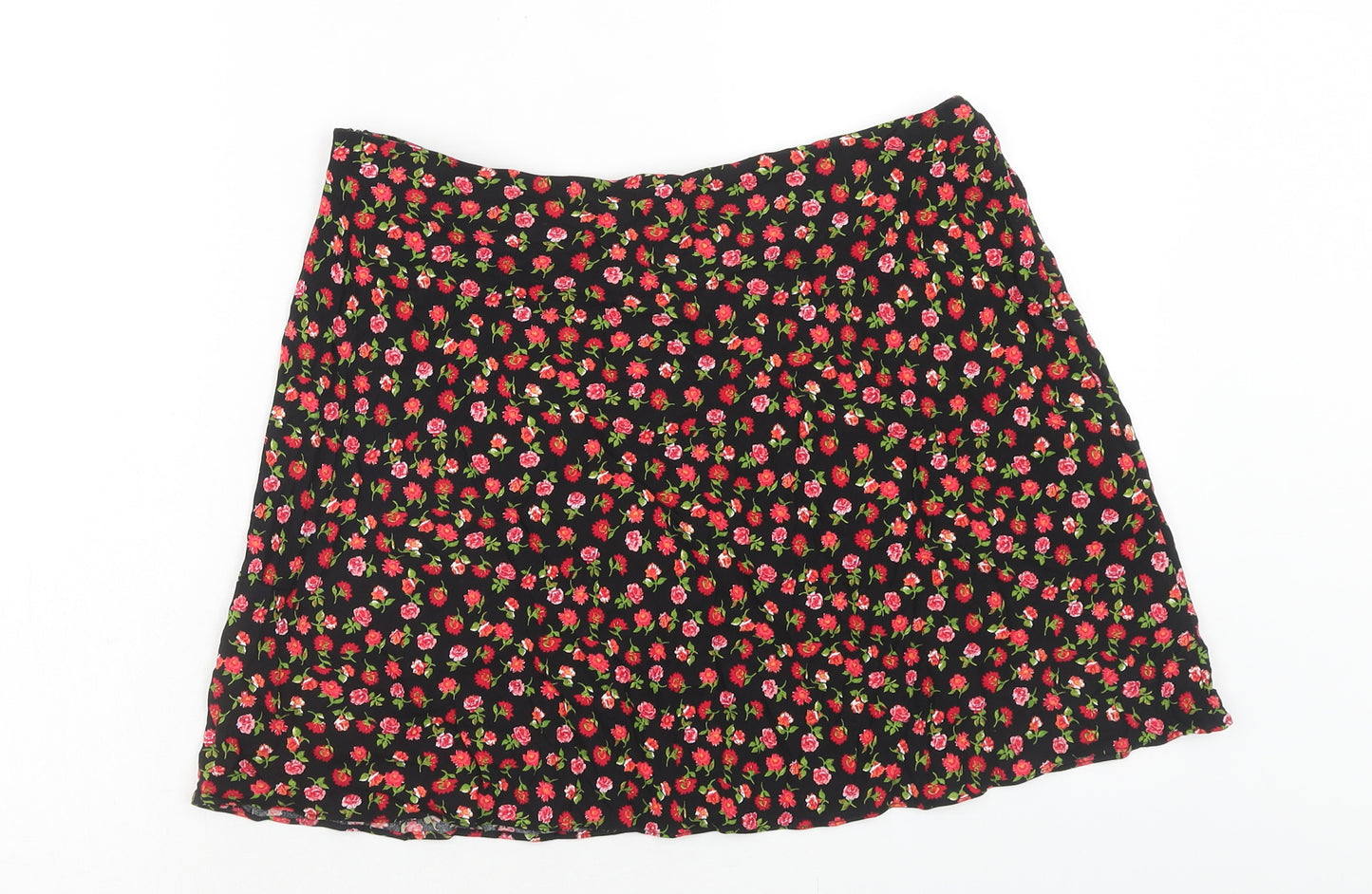 Primark Womens Red Floral Viscose Mini Skirt Size 14 Zip