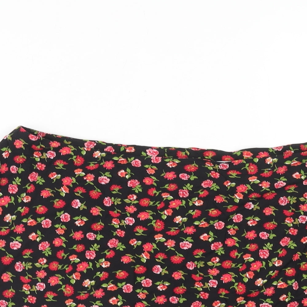 Primark Womens Red Floral Viscose Mini Skirt Size 14 Zip