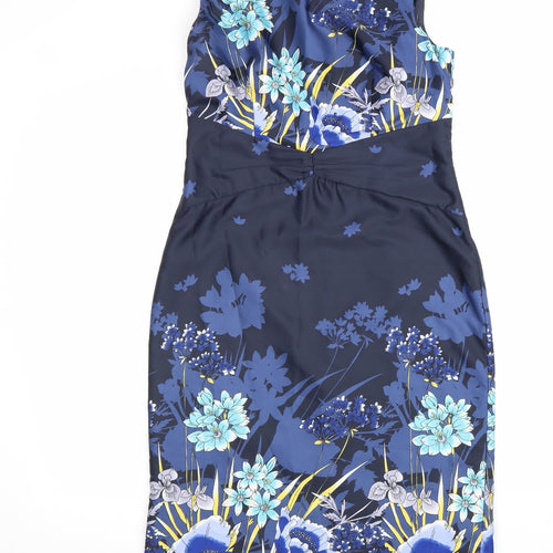 Untold Womens Blue Floral Polyester A-Line Size 10 Round Neck Zip