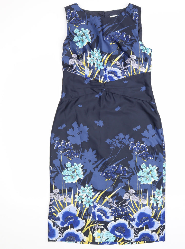 Untold Womens Blue Floral Polyester A-Line Size 10 Round Neck Zip