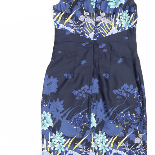 Untold Womens Blue Floral Polyester A-Line Size 10 Round Neck Zip