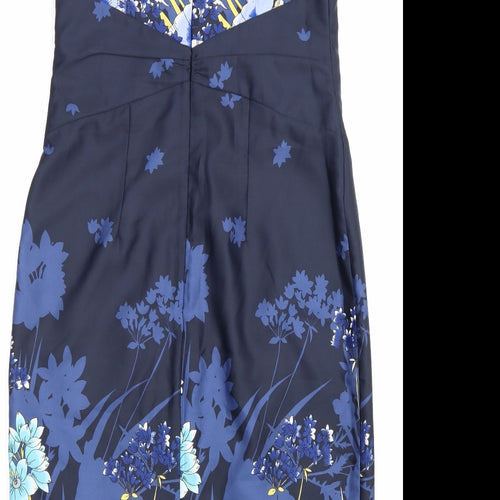 Untold Womens Blue Floral Polyester A-Line Size 10 Round Neck Zip