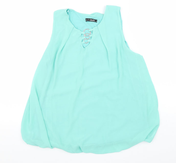 Quiz Womens Blue Polyester Basic Tank Size M V-Neck