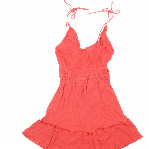 Boohoo Womens Red 100% Cotton A-Line Size L V-Neck Tie