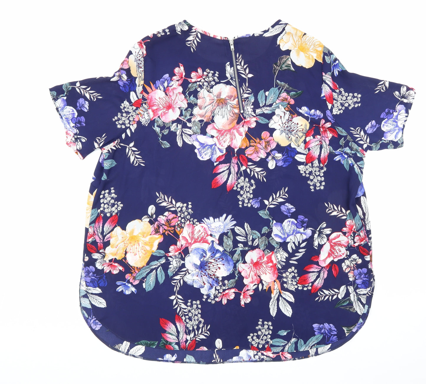 George Womens Blue Floral Polyester Basic Blouse Size 18 Round Neck