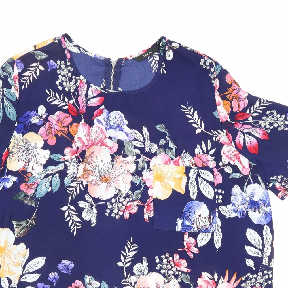 George Womens Blue Floral Polyester Basic Blouse Size 18 Round Neck