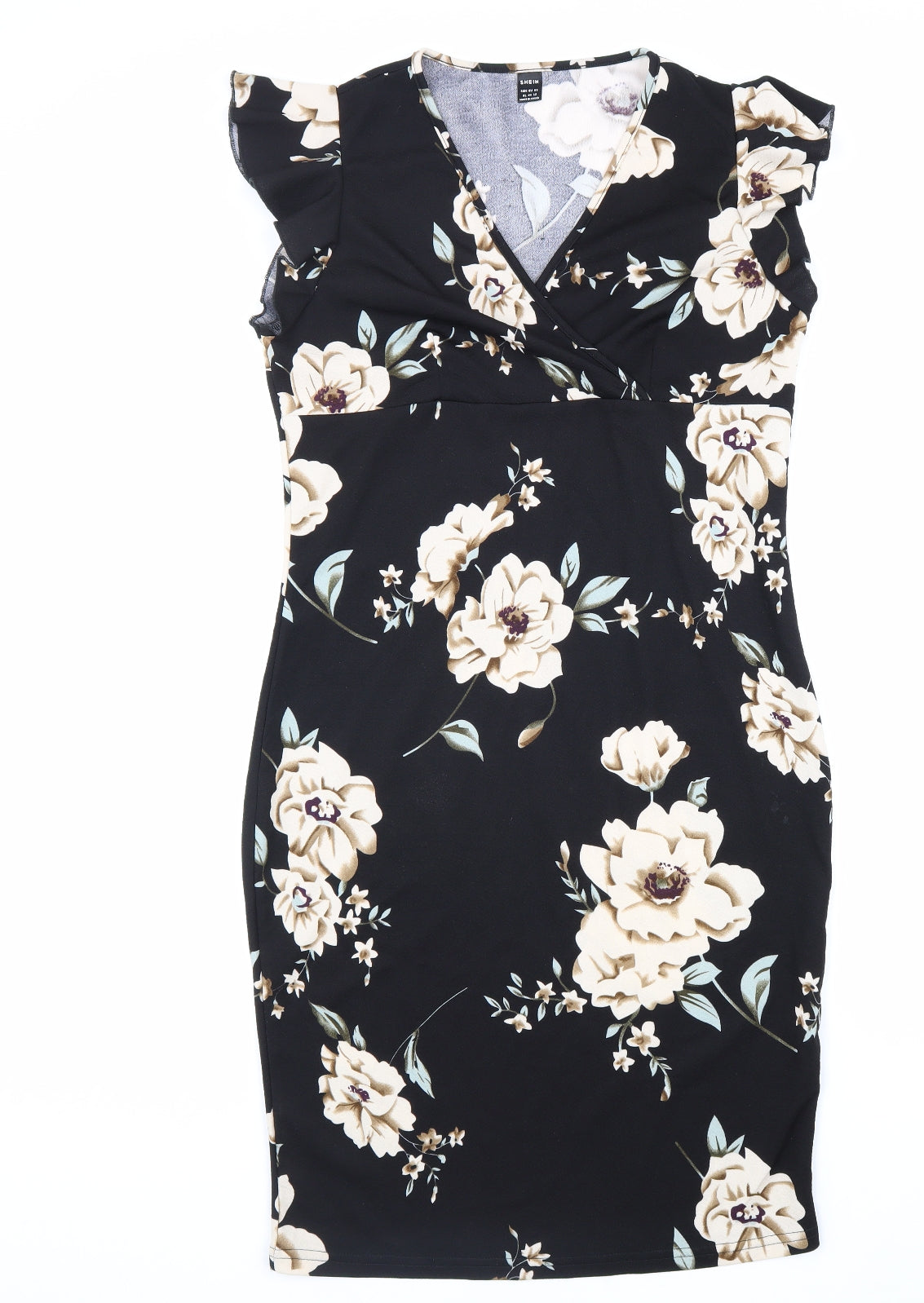 SheIn Womens Black Floral Polyester Pencil Dress Size XL V-Neck Pullover