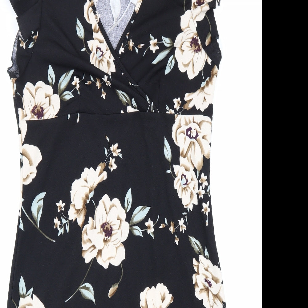 SheIn Womens Black Floral Polyester Pencil Dress Size XL V-Neck Pullover