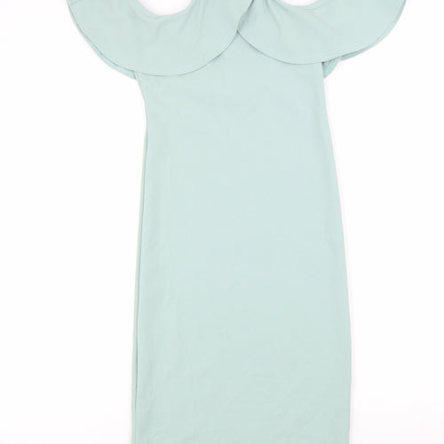River Island Womens Blue Viscose Bodycon Size 8 Square Neck Pullover - Cold Shoulder