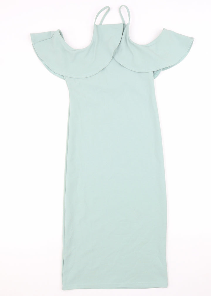 River Island Womens Blue Viscose Bodycon Size 8 Square Neck Pullover - Cold Shoulder
