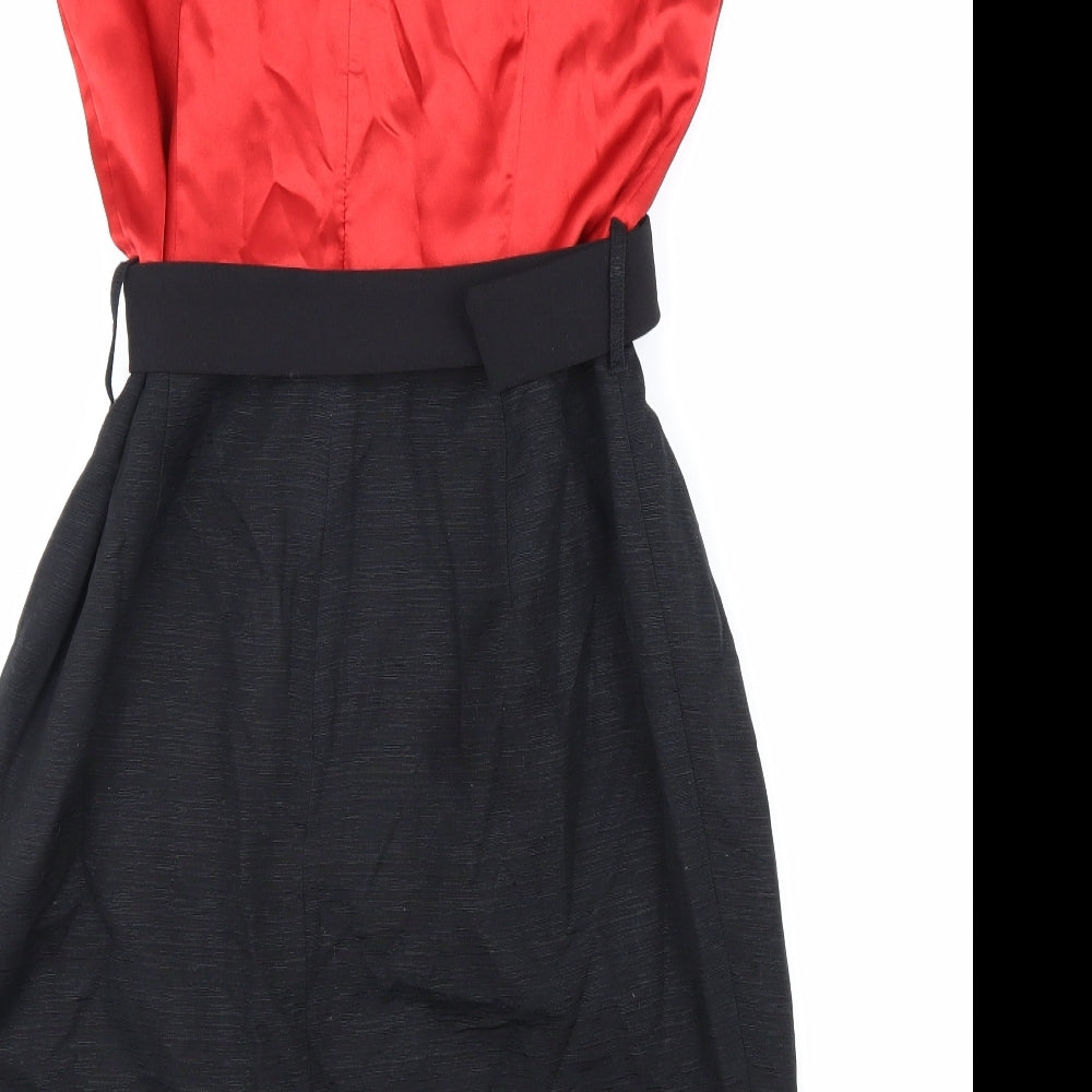 NEXT Womens Black Colourblock Polyester A-Line Size 12 Round Neck Zip
