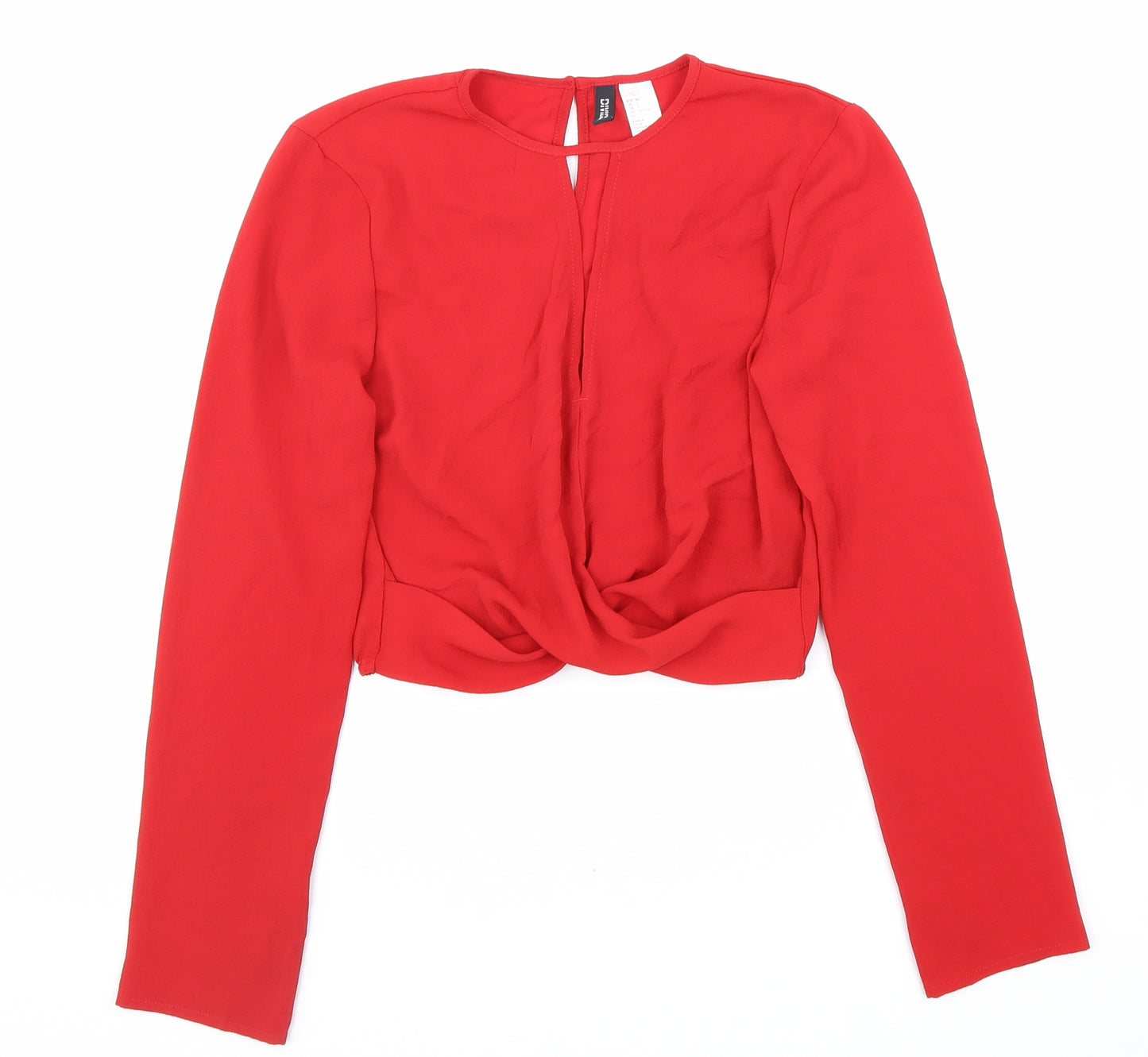 Divided Womens Red Polyester Basic Blouse Size 6 Round Neck - Keyhole Front