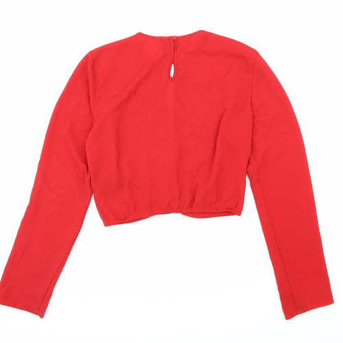 Divided Womens Red Polyester Basic Blouse Size 6 Round Neck - Keyhole Front