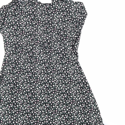 Divided Womens Black Floral Polyester Trapeze & Swing Size 12 V-Neck Pullover