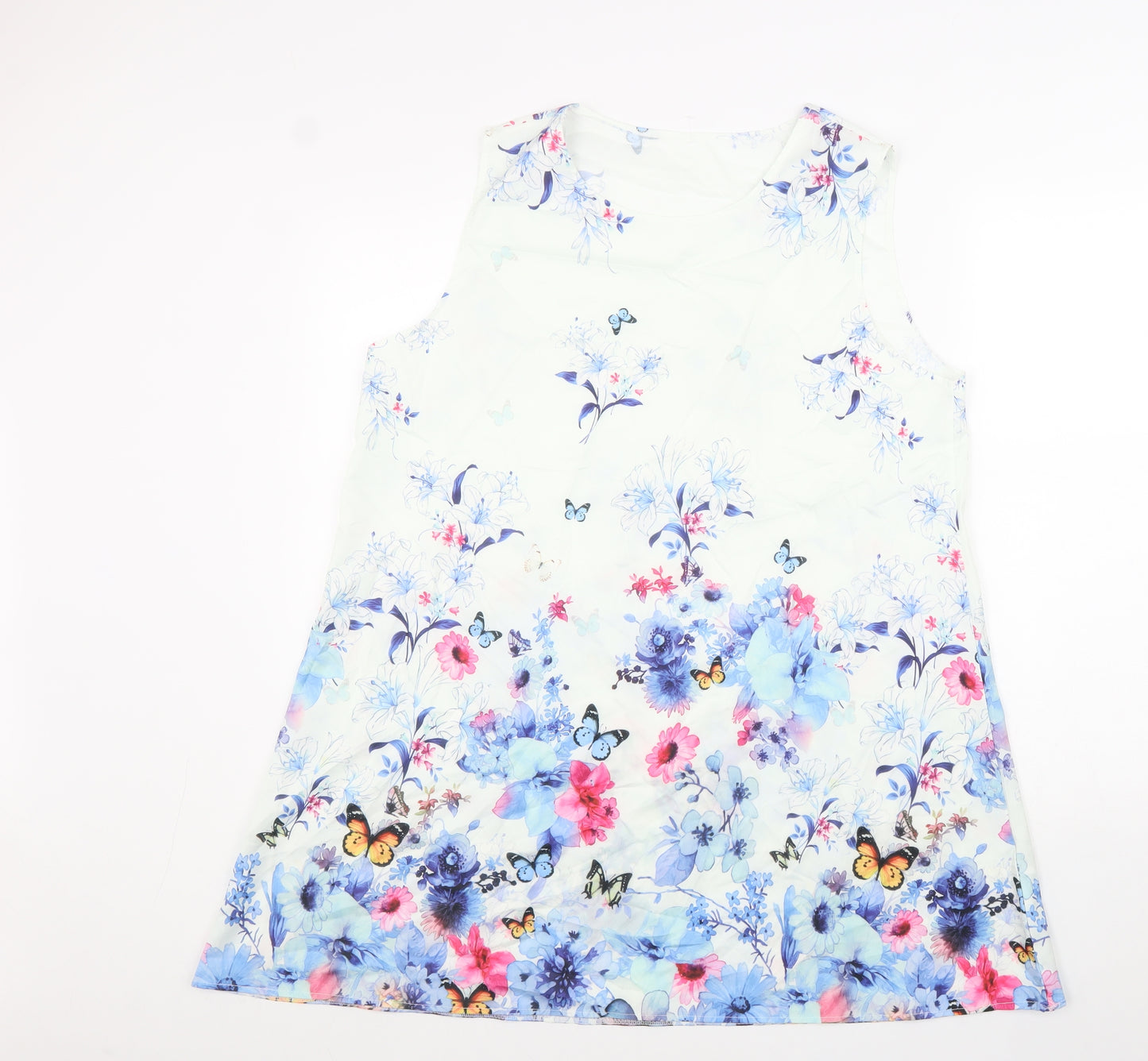 Preworn Womens Blue Floral Polyester Trapeze & Swing Size 2XL Round Neck Pullover
