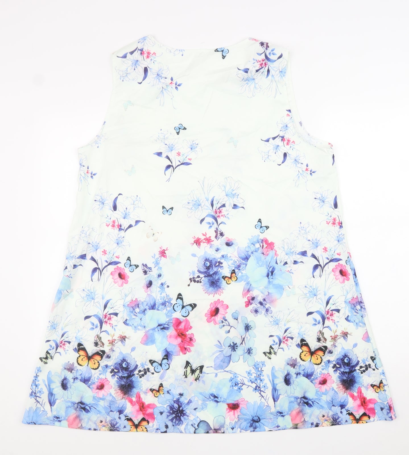 Preworn Womens Blue Floral Polyester Trapeze & Swing Size 2XL Round Neck Pullover