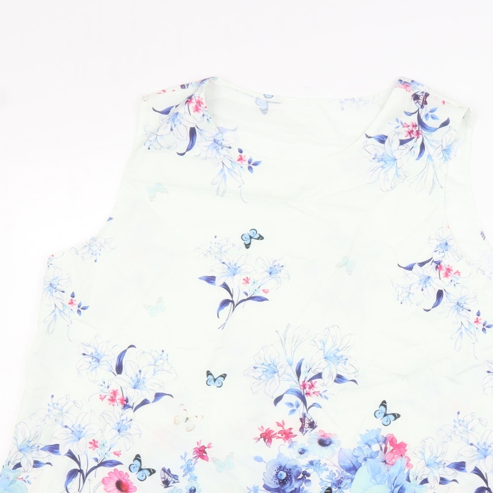Preworn Womens Blue Floral Polyester Trapeze & Swing Size 2XL Round Neck Pullover