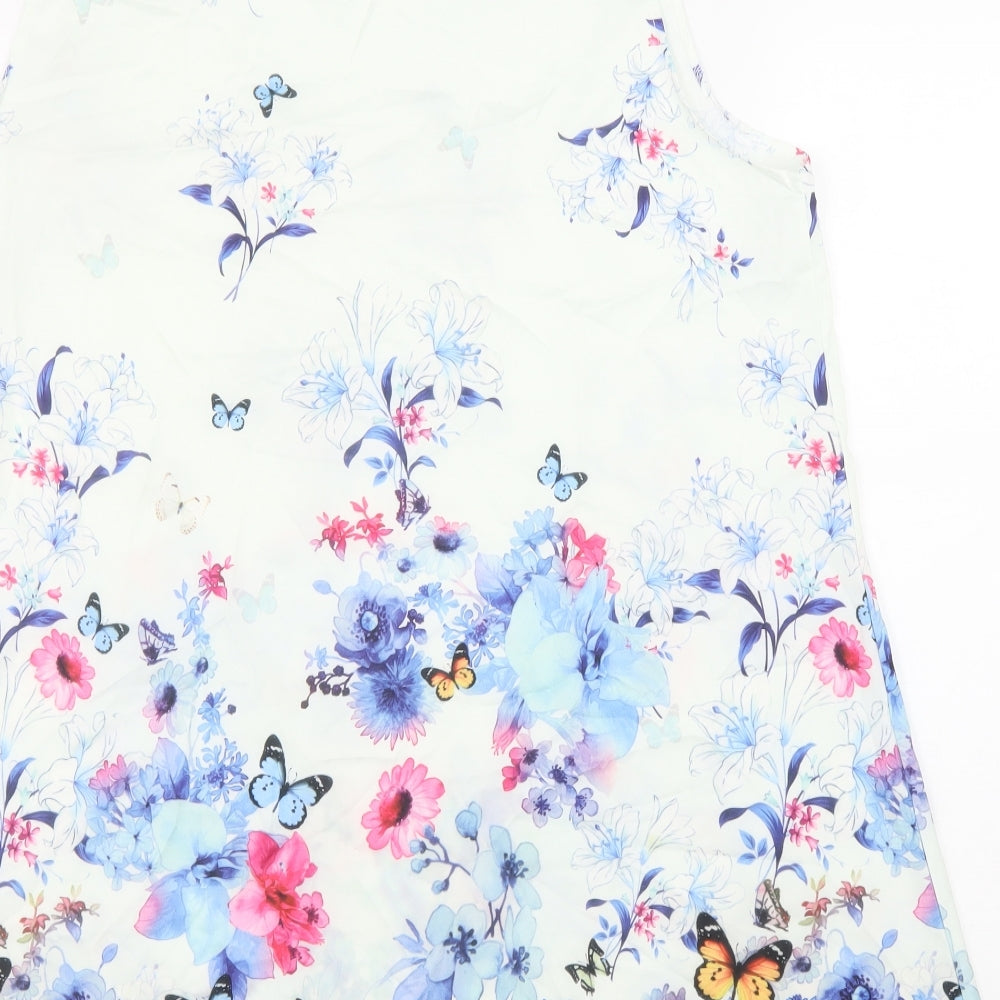 Preworn Womens Blue Floral Polyester Trapeze & Swing Size 2XL Round Neck Pullover