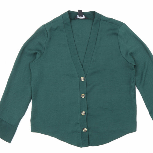 New Look Womens Green Polyester Basic Button-Up Size 6 V-Neck
