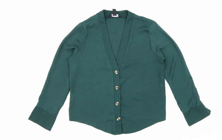 New Look Womens Green Polyester Basic Button-Up Size 6 V-Neck