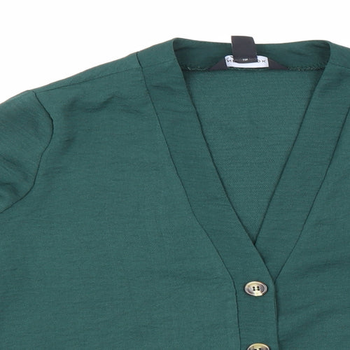 New Look Womens Green Polyester Basic Button-Up Size 6 V-Neck