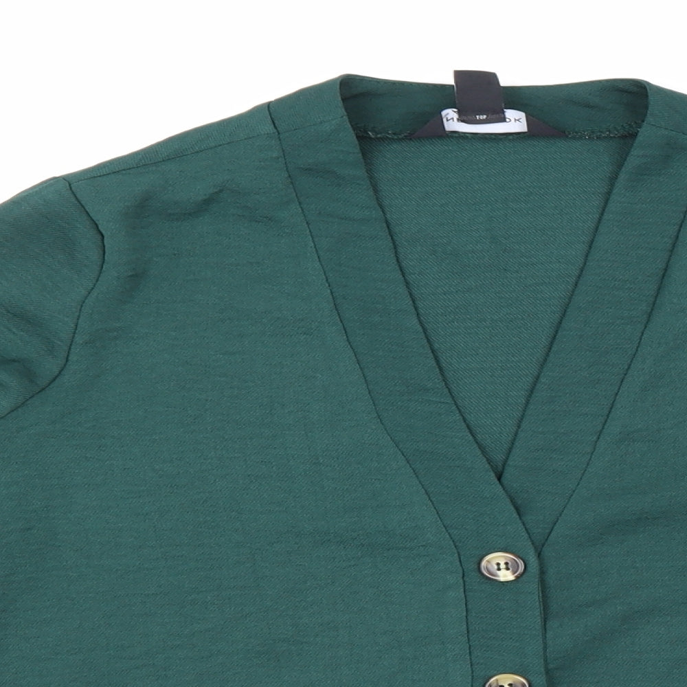 New Look Womens Green Polyester Basic Button-Up Size 6 V-Neck