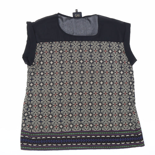 W5 Womens Black Geometric Polyester Basic Blouse Size S Boat Neck - Chiffon Detail