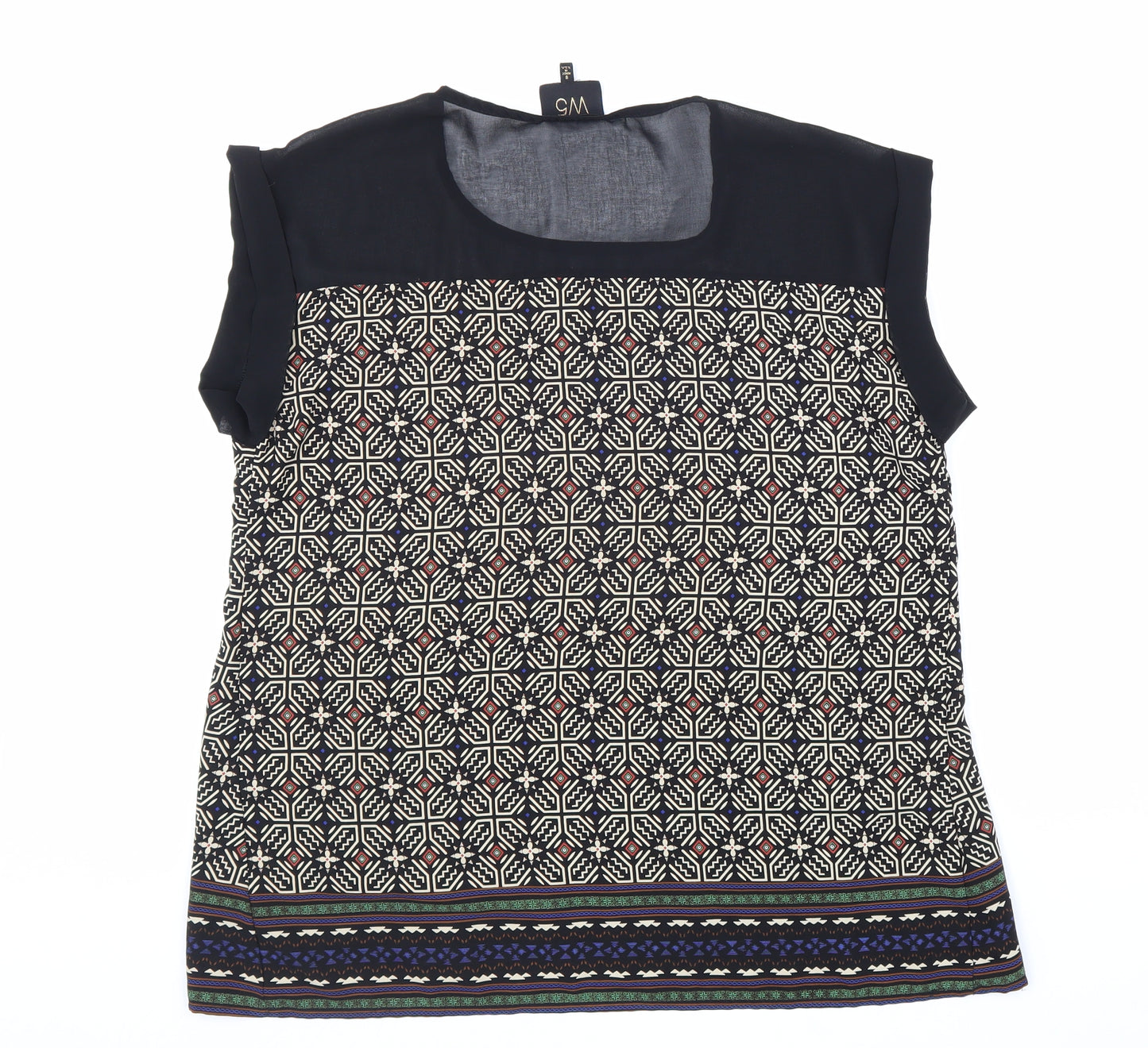 W5 Womens Black Geometric Polyester Basic Blouse Size S Boat Neck - Chiffon Detail