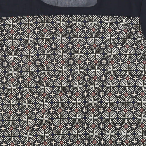 W5 Womens Black Geometric Polyester Basic Blouse Size S Boat Neck - Chiffon Detail